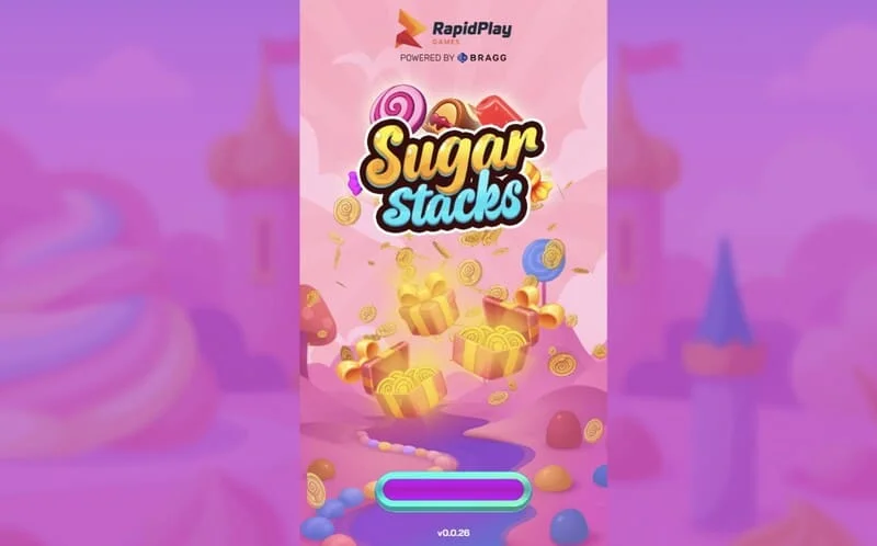 Sugar Stacks – екран за зареждане с логото на RapidPlay Games
